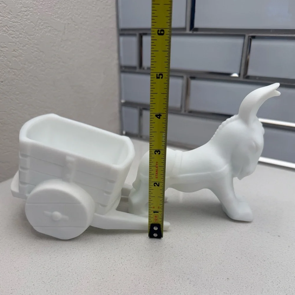 Vintage Fenton White Satin Donkey With Cart RARE